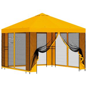 vidaXL Градинска беседка със стени 3 x 3 m Жълто Полиестер и стомана