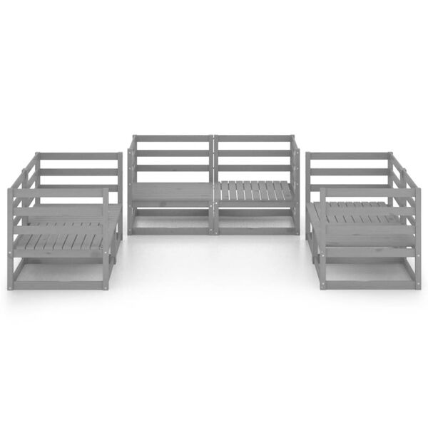 vidaXL Градински лаундж комплект, 6 части, сив, бор масив