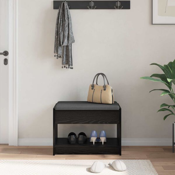 vidaXL Пейка за коридор с възглавница с рафт Черен Дъб 63 x 38 x 45 см