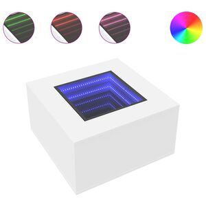 vidaXL Маса за кафе с LED, бяла, 60x60x40 см, инженерно дърво