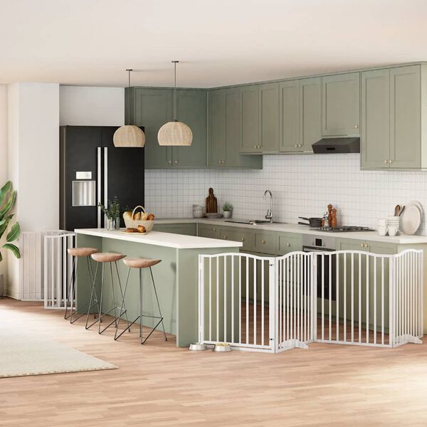 vidaXL Сгъваема преграда за кучета с врата 10 панела бял 800 см топола