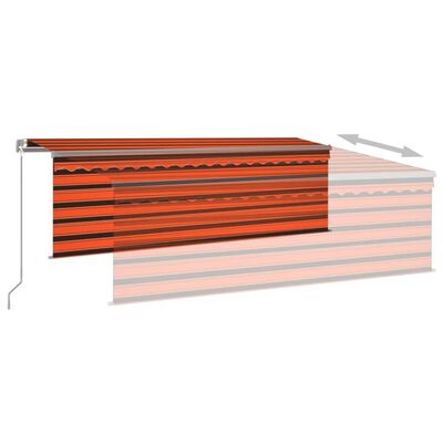 vidaXL Ръчно прибиращ се сенник с щора и LED, 4x3 м, оранжево-кафяв