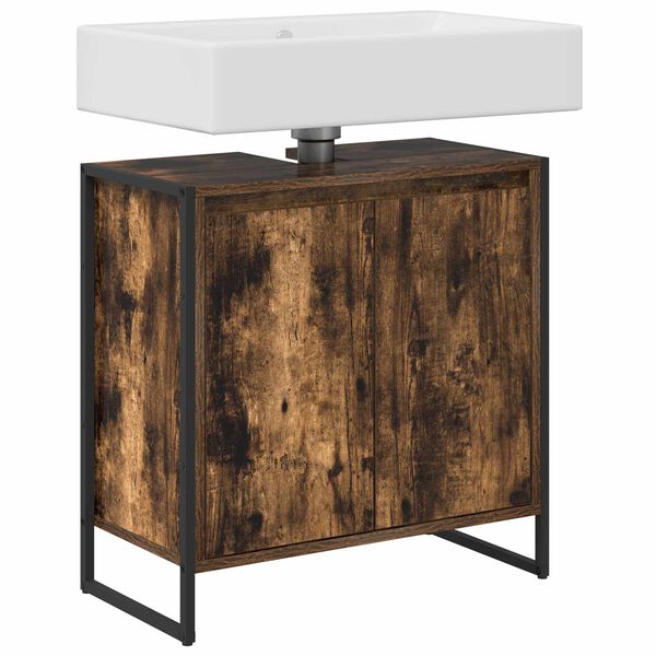 vidaXL Шкаф за баня с врата Димящ дъб 60 x 30 x 60 cm Инженерно дърво