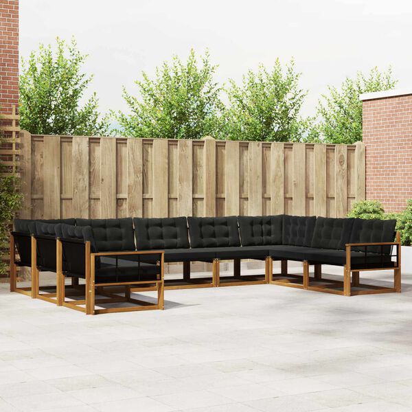 vidaXL Комплект дивани за открито 9 pcs Естествено и черно