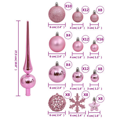 vidaXL Комплект коледни топки от 111 части, розови, полистирен