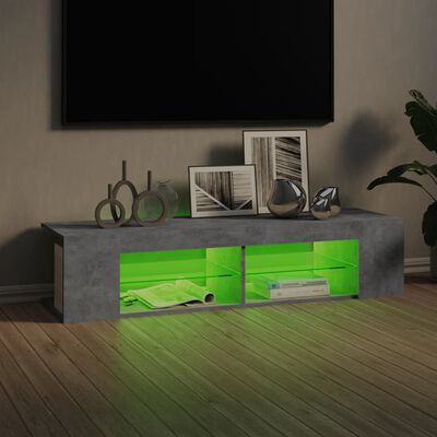 vidaXL ТВ шкаф с LED осветление, бетонно сив, 135x39x30 см