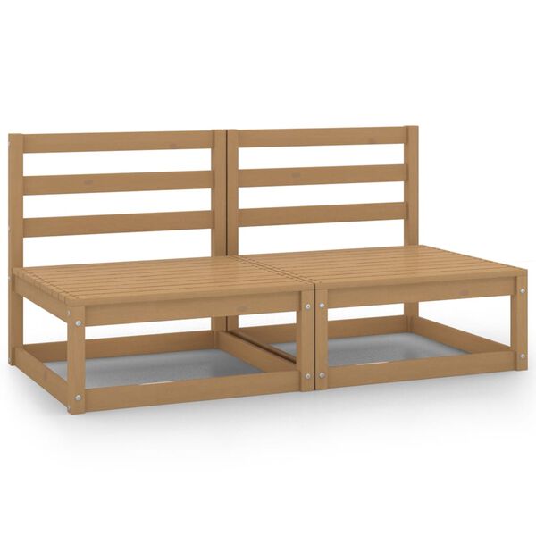 vidaXL Градински средни дивани, 2 бр, меденокафяви, бор масив