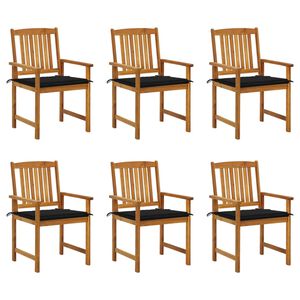 vidaXL Градински столове с възглавници, 6 бр, акациево дърво масив