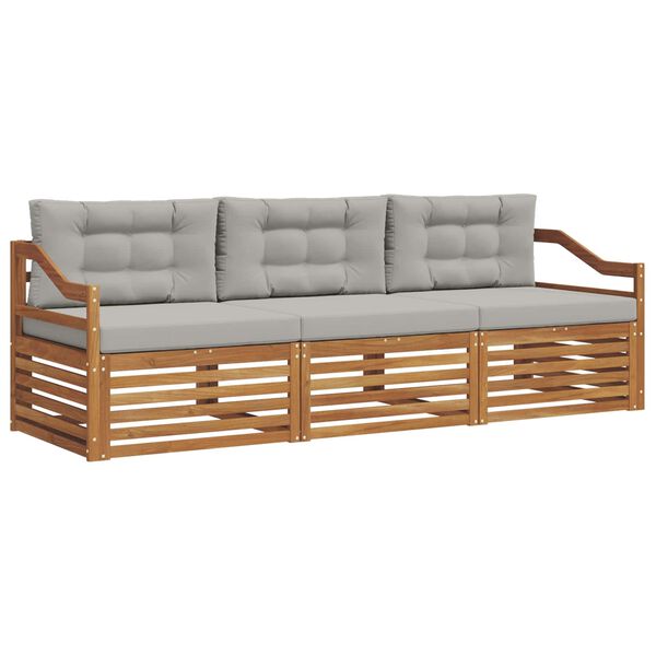 vidaXL Комплект дивани за открито 3 pcs Естествено и светло сиво