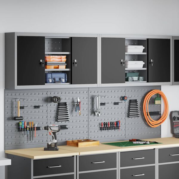 vidaXL Комплект инструментален шкаф с рафт със съхранение 6 pcs Черно