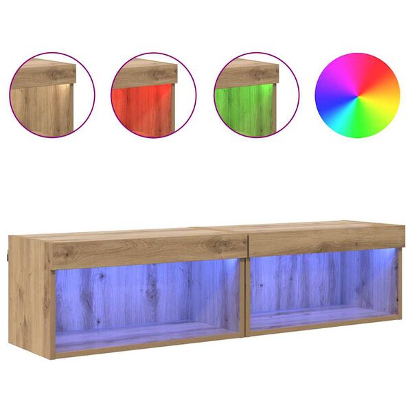 vidaXL Комплект ТВ шкаф с LED Монтиране на стена Дъб Инженерно дърво