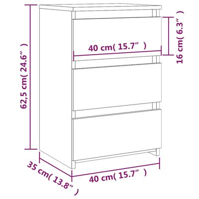vidaXL Нощно шкафче, сив сонома, 40x35x62,5 см, инженерно дърво