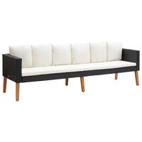 vidaXL 3-местен градински диван с възглавници, полиратан, черен