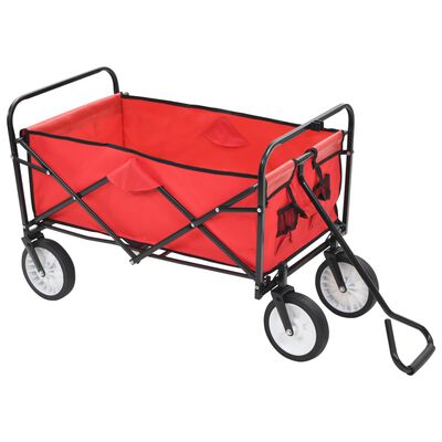 vidaXL Сгъваема ръчна количка, стомана, червена