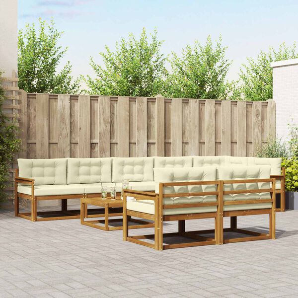vidaXL Комплект дивани за открито 9 pcs Натурален и Крема