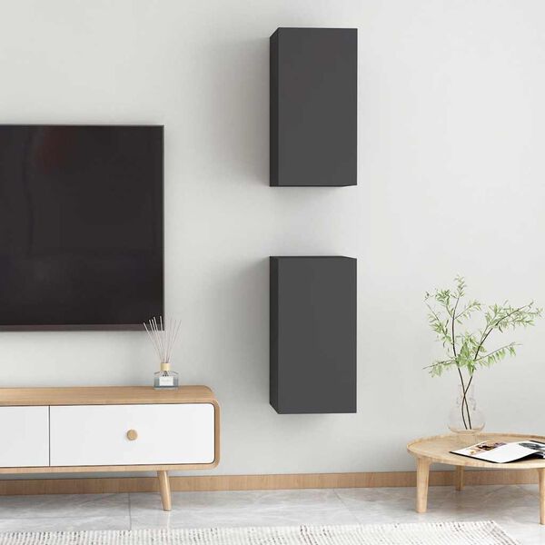 vidaXL ТВ шкафове, 2 бр, сиви, 30,5x30x60 см, инженерно дърво