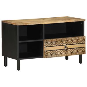 vidaXL ТВ шкаф, черен, 80x33,5x46 см, грубо мангово дърво масив