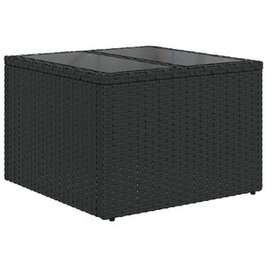 vidaXL Градинска маса със стъклен плот, черна, 55x55x37 см, полиратан