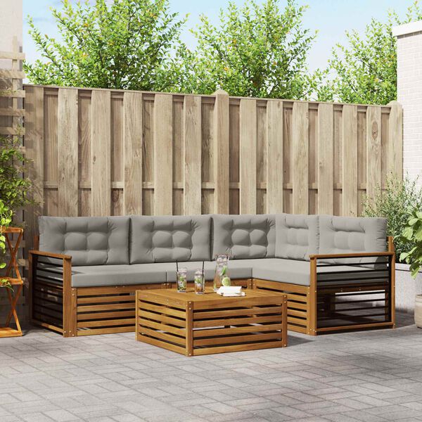 vidaXL Комплект дивани за открито 5 pcs Естествено и светло сиво