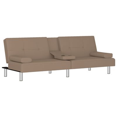vidaXL Разтегателен диван с поставки за чаши капучино изкуствена кожа