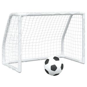 vidaXL Детски футболни врати, 2 бр, с топка, бели, 64x35x48 см, метал