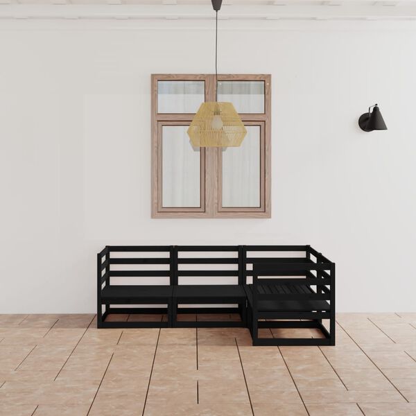 vidaXL Градински лаундж комплект, 4 части, черен, бор масив