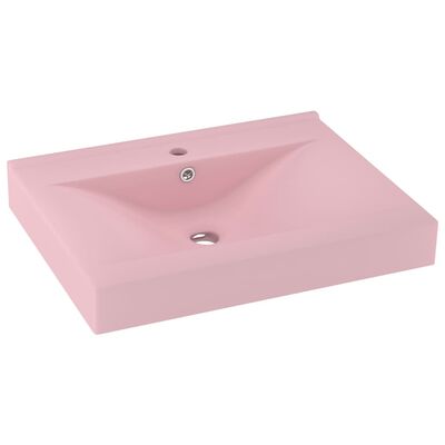 vidaXL Луксозна мивка с отвор за кран розов мат 60x46 см керамика