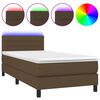 vidaXL Боксспринг легло с матрак и LED, тъмнокафява, 90x200 см, плат