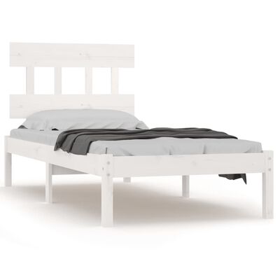 vidaXL Рамка за легло, бяла, дърво масив, 90х200 см
