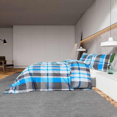 vidaXL Комплект спално бельо, синьо и сиво 135x200 см, памук