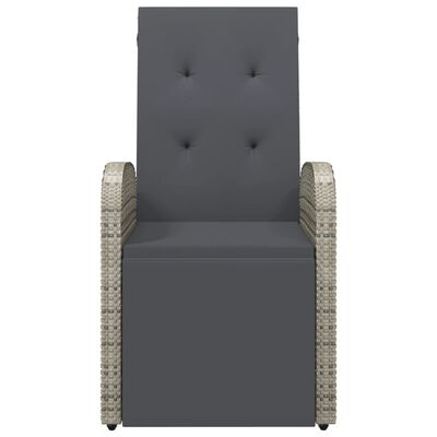 vidaXL Накланящ се градински стол с възглавница, полиратан, сив