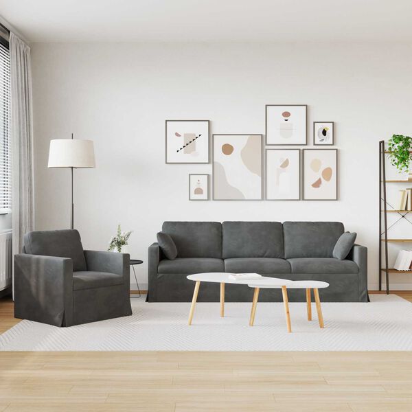 vidaXL Комплект дивани 2 pcs Тъмен сив 228 x 78 x 80 см Кадифе