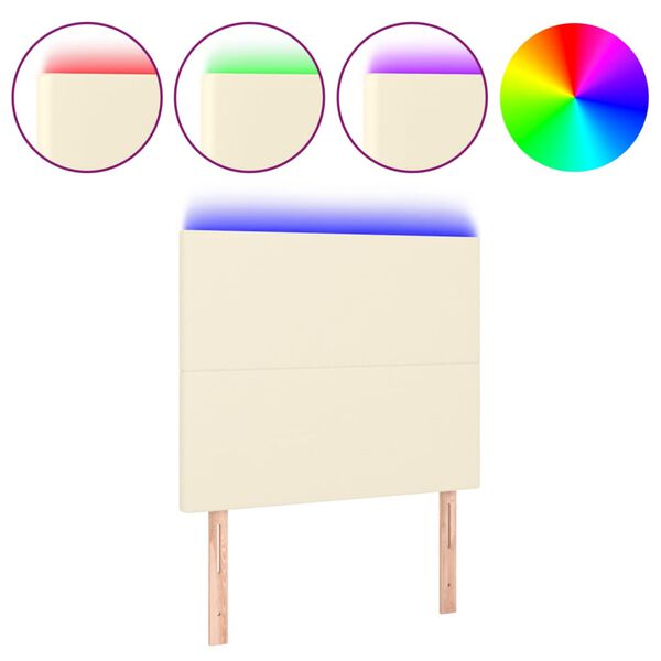 vidaXL LED горна табла за легло,кремава,80x5x118/128см,изкуствена кожа