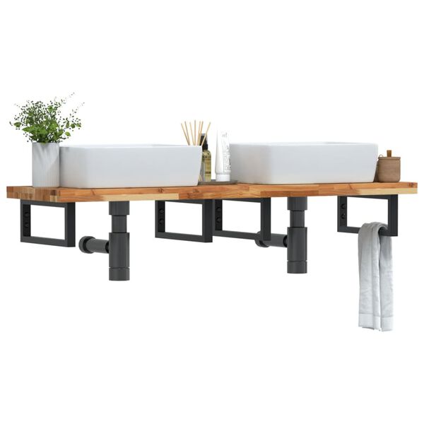 vidaXL Стенен рафт за мивка, стомана и масивно дърво акация