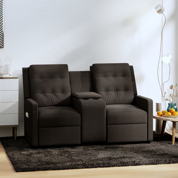 vidaXL 2-местен масажен реклайнер с държачи за чаши, кафяв