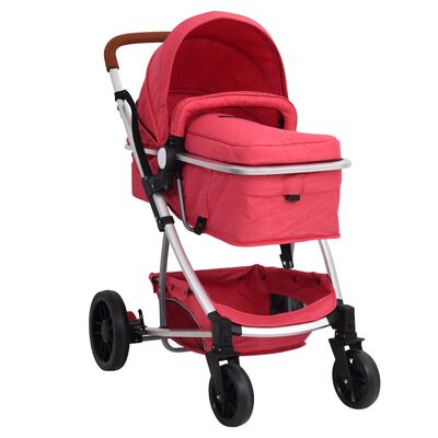 vidaXL Бебешка количка 3-в-1, червена, алуминий