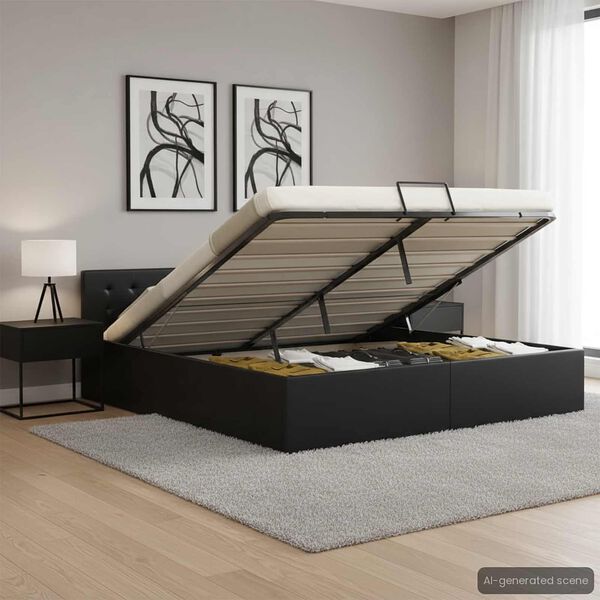 vidaXL Легло с повдигащ механизъм, черно, изкуствена кожа, 180x200 cм