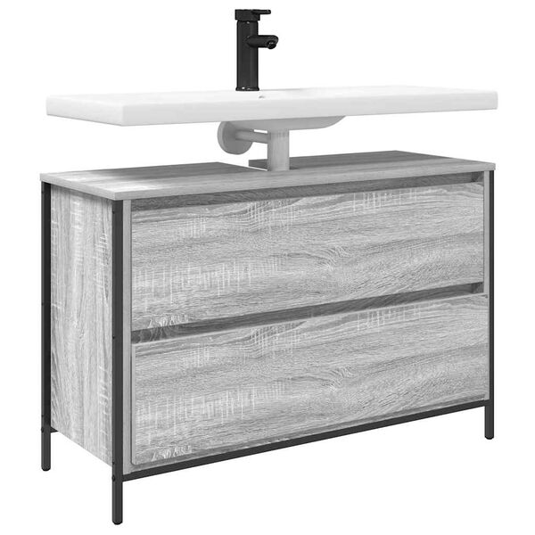 vidaXL Шкаф за баня с чекмеджета сив сонома 90x34,5x60 cm