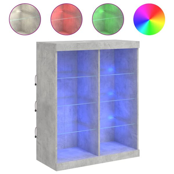 vidaXL Сайдборд с LED светлини, бетонно сив, 81x37x100 см