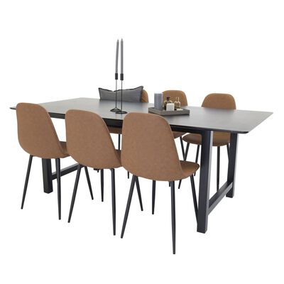 Venture Home Трапезни столове Polar 2 бр кожена визия кафяво и черно