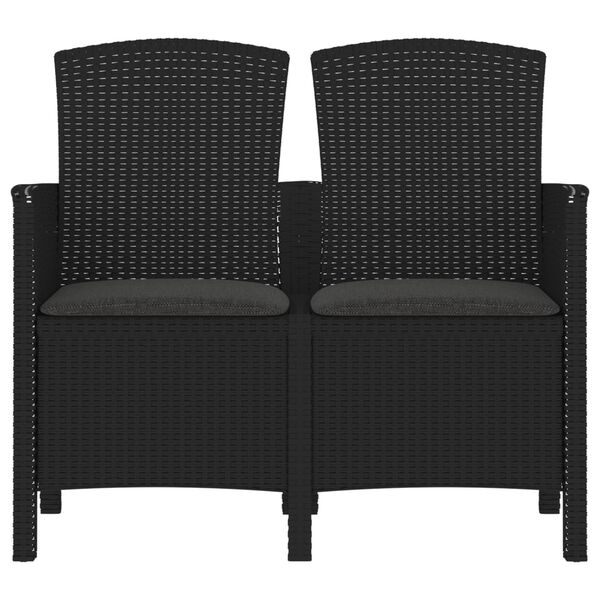 vidaXL 2-местна градинска пейка с възглавници PP ратан графит