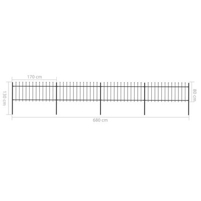 vidaXL Градинска ограда с пики, стомана, 6,8x0,8 м, черна