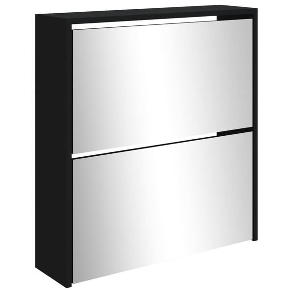 vidaXL Шкаф за обувки с огледало, 2 нива, черен, 63x17x67 см