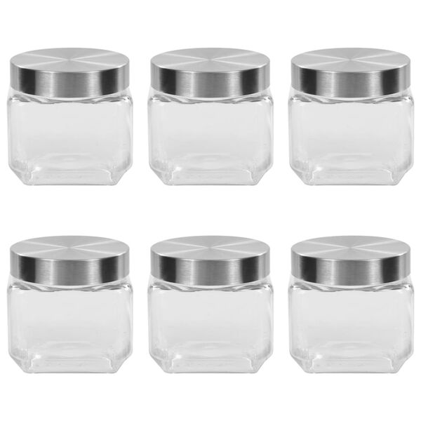 vidaXL Буркани за съхранение със сребристи капачки, 6 бр, 800 мл