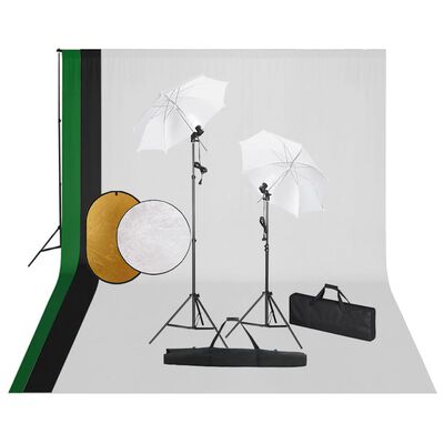 vidaXL Фотографски комплект за студио с лампи, фон и рефлектор