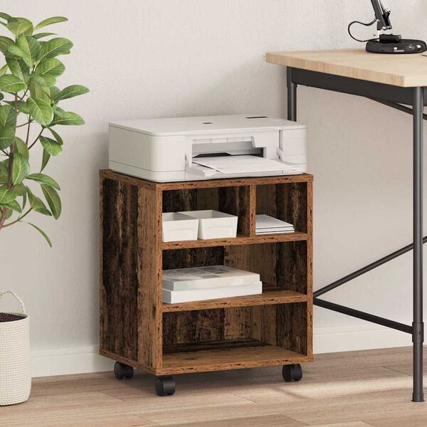 vidaXL Стойка за принтер Старо дърво 41 x 32 x 48 см Инженерно дърво