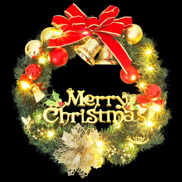 vidaXL Коледен венец с 15 LED зелен 30 см