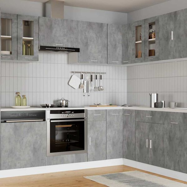 vidaXL Висящ стъклен шкаф "Lyon", бетонно сив, 60x31x60 см, инженерно дърво