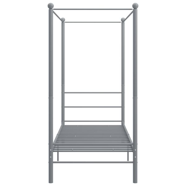 vidaXL Рамка за легло с балдахин, сива, метал, 90x200 cм