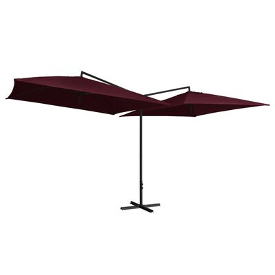 vidaXL Двоен чадър със стоманен прът, 250x250 см, бордо червен